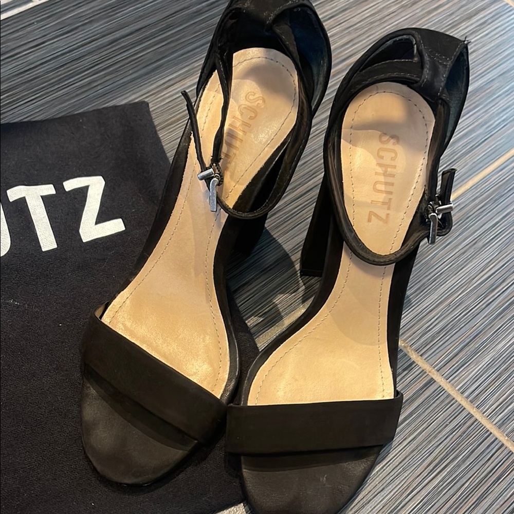 SCHUTZ Black Ankle-Strap Heels